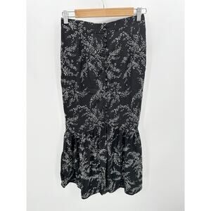 Entro Skirt Women Small Black White Printed Button Front Elastic Waist Maxi